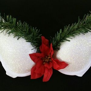 Poinsettia Rave Bra 34B Halloween costume Christmas white glitter red green